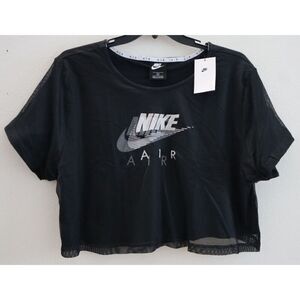 Nike Air DN4970-010 Women's Sz 2X Black S/S Sportswear Mesh Layered Crop Top